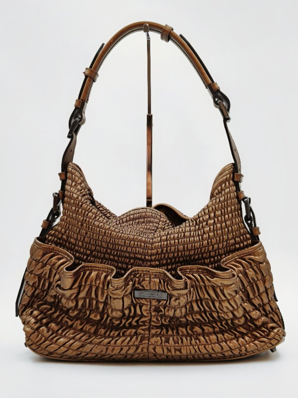 Burberry Metallic Bronze Ruched Leather Hobo Shoulder Bag